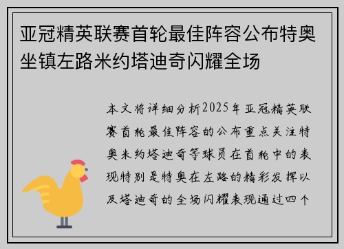 亚冠精英联赛首轮最佳阵容公布特奥坐镇左路米约塔迪奇闪耀全场